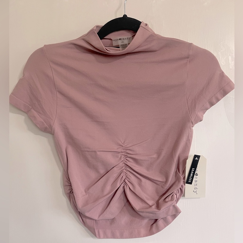 Eye Candy Women’s Large/XL Light Mauve Stretch Short Sleeve Cropped Top